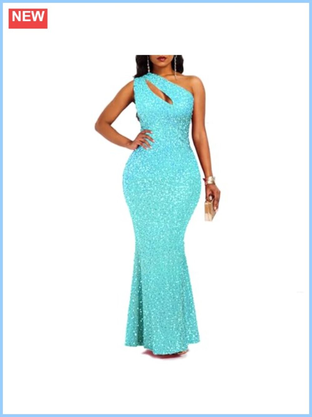 Sequins Sleeveless Oblique Collar Mermaid Maxi Dress Bodycon Party Dress